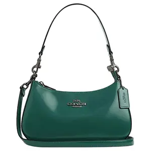 COACH Teri 25 Leather Crossbody Bag with Logo Zipper in Emerald Green for Women