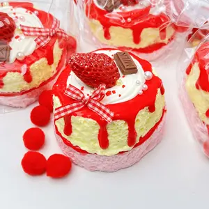 【Buy 3 get 1 free】Double-Layer Red Strawberry Jam Cake taba squishy slime squishies  kidstoysFood-Grade Silicone Slow-Rising Rebound Squishy Fidget Toys for Stress Relief - Soft Squeeze Toys with Thick Creamy Slime Texture, Handmade Non-Toxic Sensory Toys
