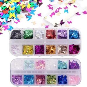 24 Color/Set 3D Butterfly Nail Glitter Sequins, Kalolary Laser Butterfly Nail Sequin Flake Acrylic Manicure Paillettes Face Body Lip Glitters for Nail Art Decoration Resin Mold DIY Makeup