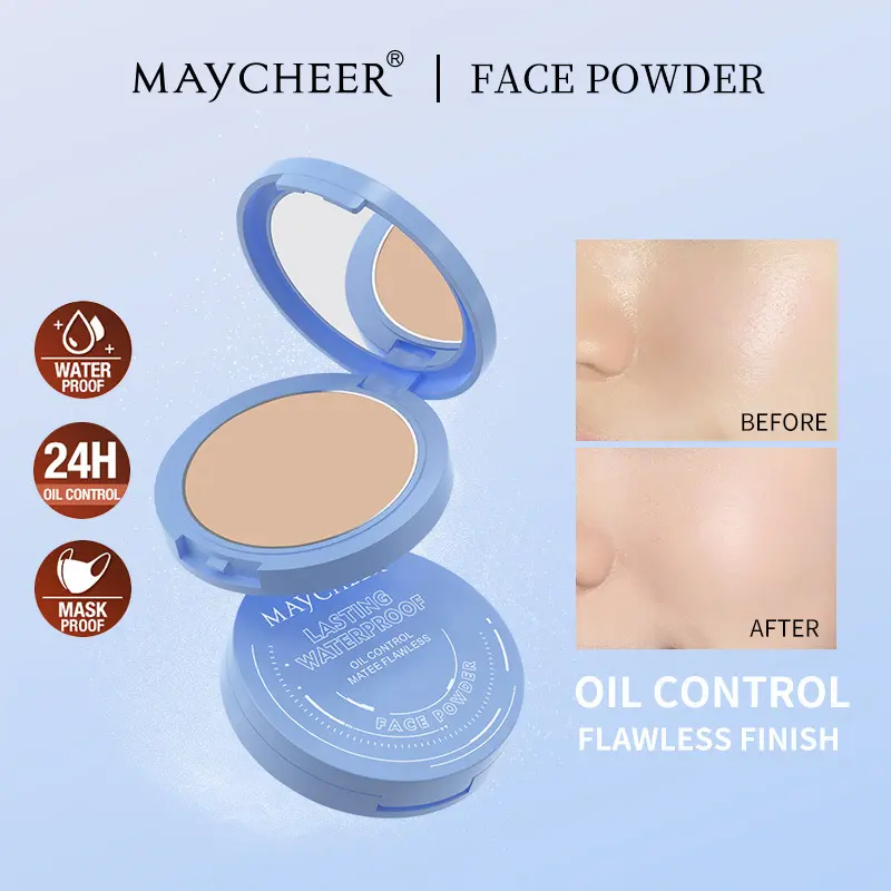 MAYCHEER Blurring Face Pressed Powder - 24H Oil Control, Waterproof Matte Makeup Finish for All Skin Types