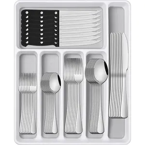 49 count Silverware Sets With Organizer And Steak ,Stainless Steel Flatware Sets Service For 8 Person For  Kitchen,Tableware Cutlery Sets,Includes  Spoon and Forks Sets