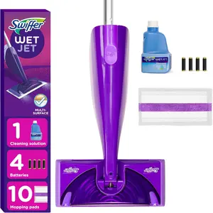 Swiffer WetJet Hardwood and Floor Spray Mop Cleaner Starter Kit, Includes 1 Power Mop, 10 Pads, Cleaning Solution & Batteries