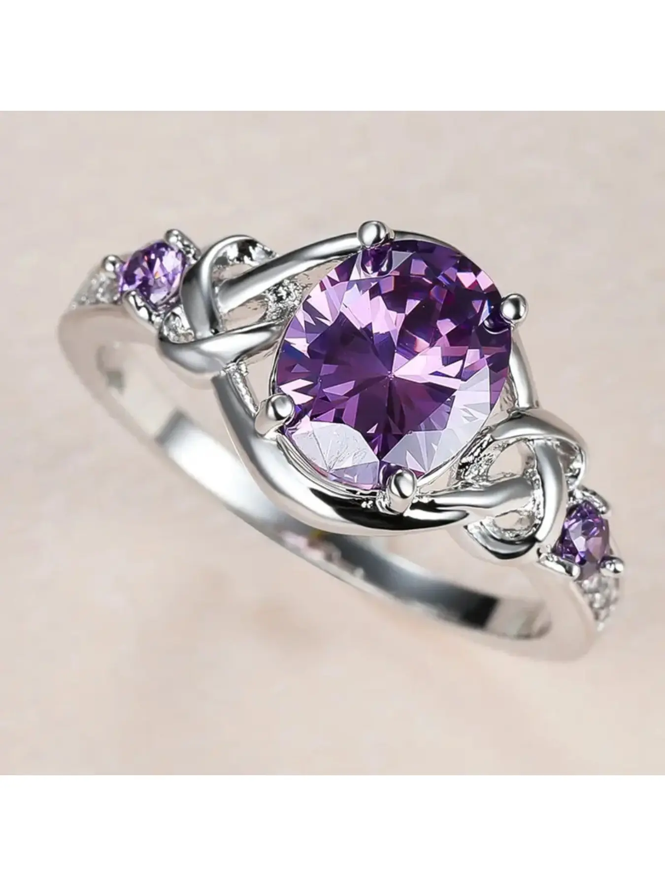 Elegant and luxurious inlaid purple oval cubic zirconia women's ring bridal rings suitable for brides, weddings, engagements, ladies' jewelry gifts