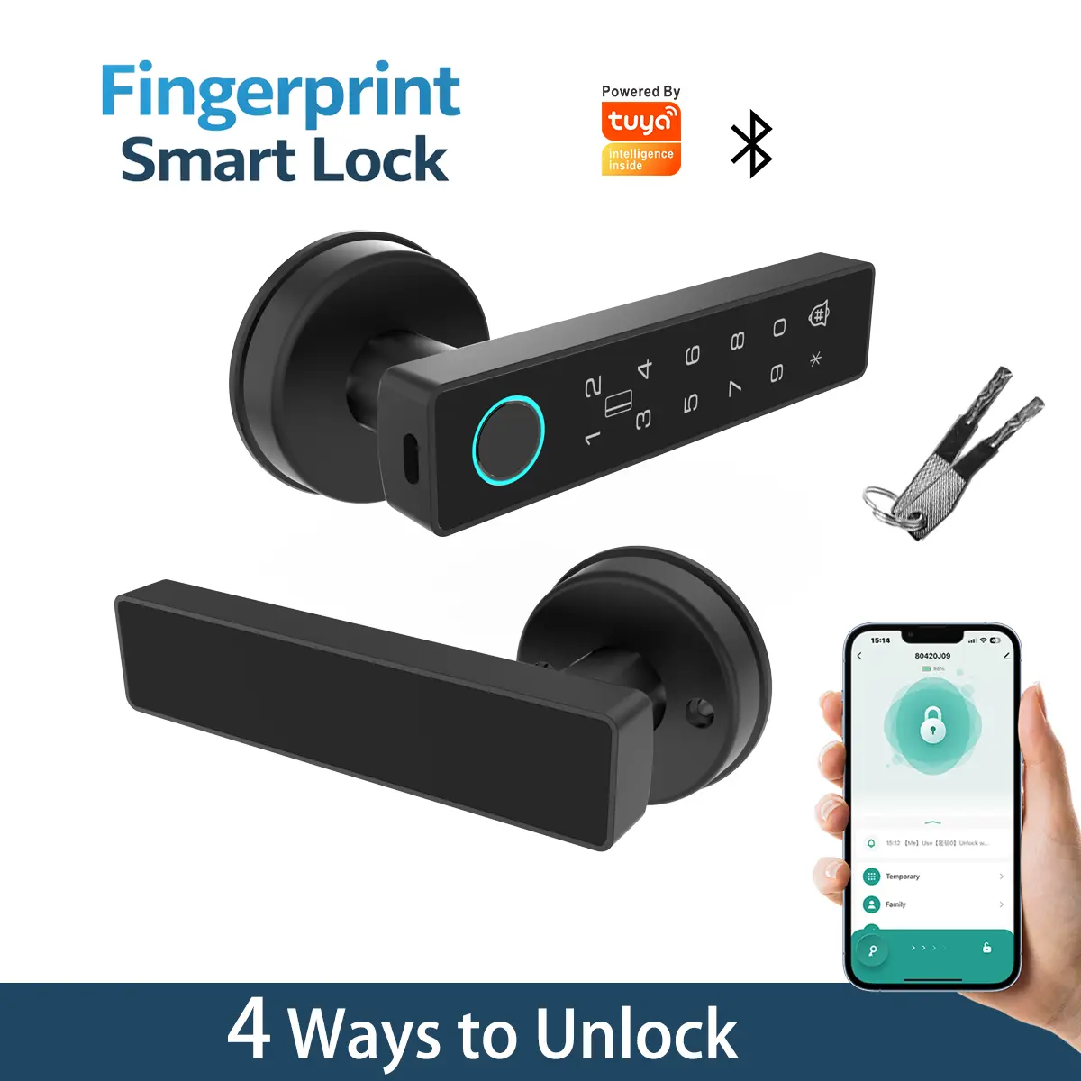 Smart Fingerprint Door Knob with Lock - Keyless Entry Handle for Apartments, 6 Multi-Unlocks (App Control, Anti-Peep Password, IC Card Access), 24-Month Max Battery Life (Alkaline Cells Replaceable), Home Improvement Smart Door Locks