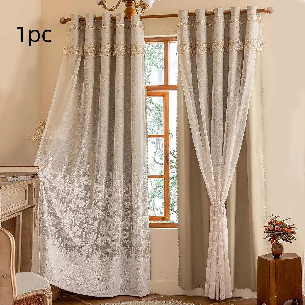 1pc Creamy Lavender Embroidered Double Layer Blackout Thermal Insulated Curtain, Window Curtain, Sunscreen Insulation, Bedroom Balcony Living Room Atmosphere Curtain