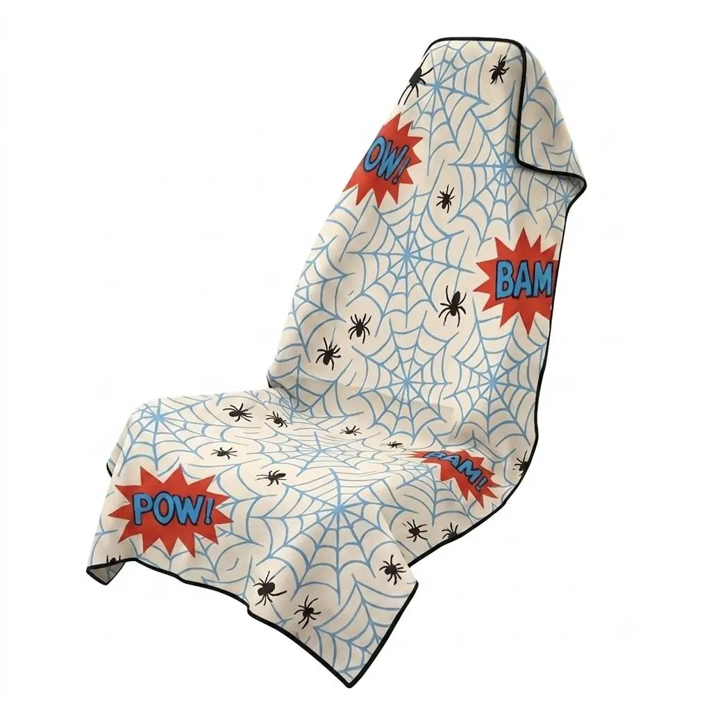 Comic Book Car Seat Cover | Spider Web Graphic Auto Seat Towel Cover, Universal Fit Waterproof Sweat Protector Mat for Drivers