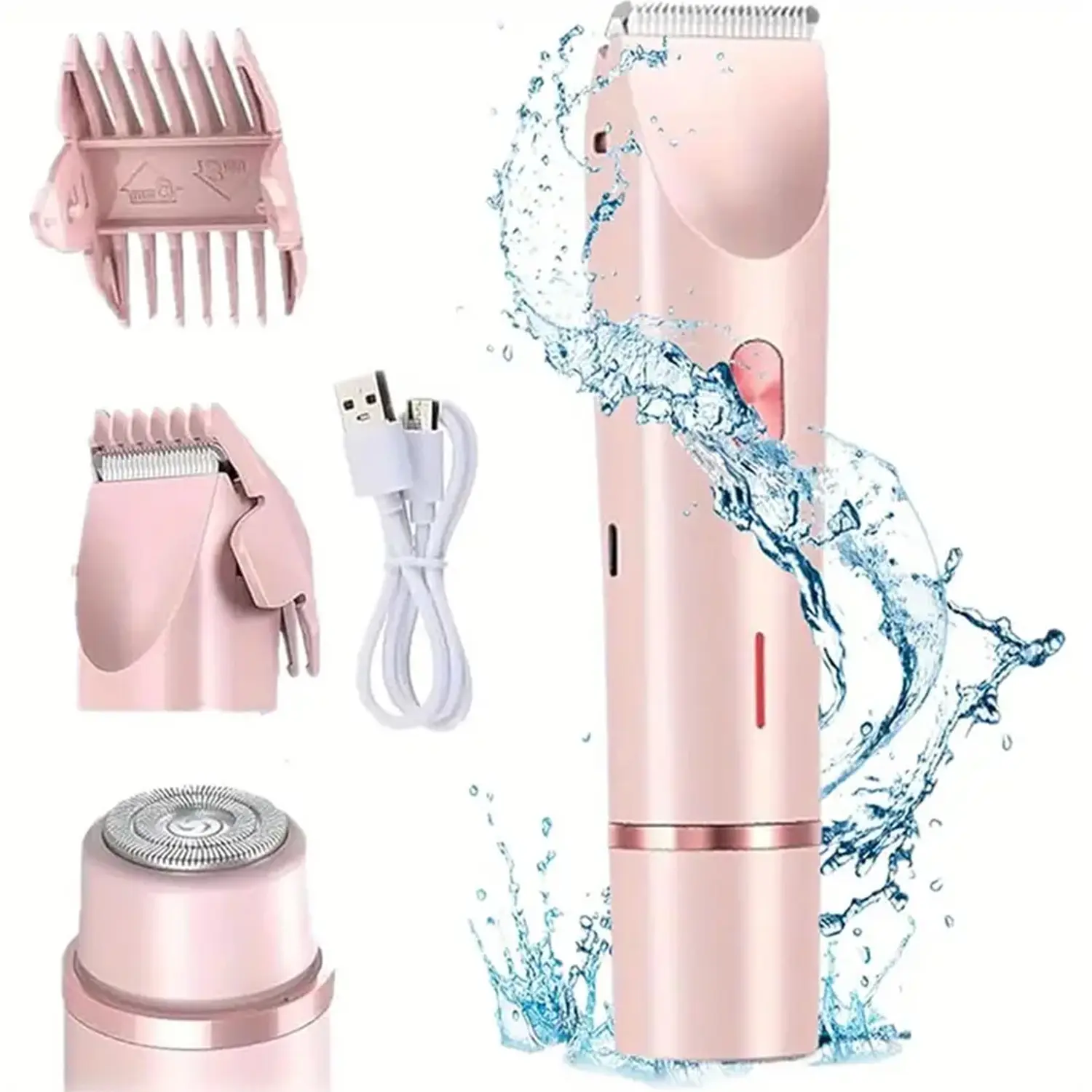 Bikini Trimmer for Women, Electric Shaver and Razor Intimate Pubic Trimmer Rechargeable 2-in-1 Body and Facial Hair Removal Double Head for Painless Trimming of Pubic Face Underarm Legs, IPX7 Waterproof, Cordless, Wireless Trimmer