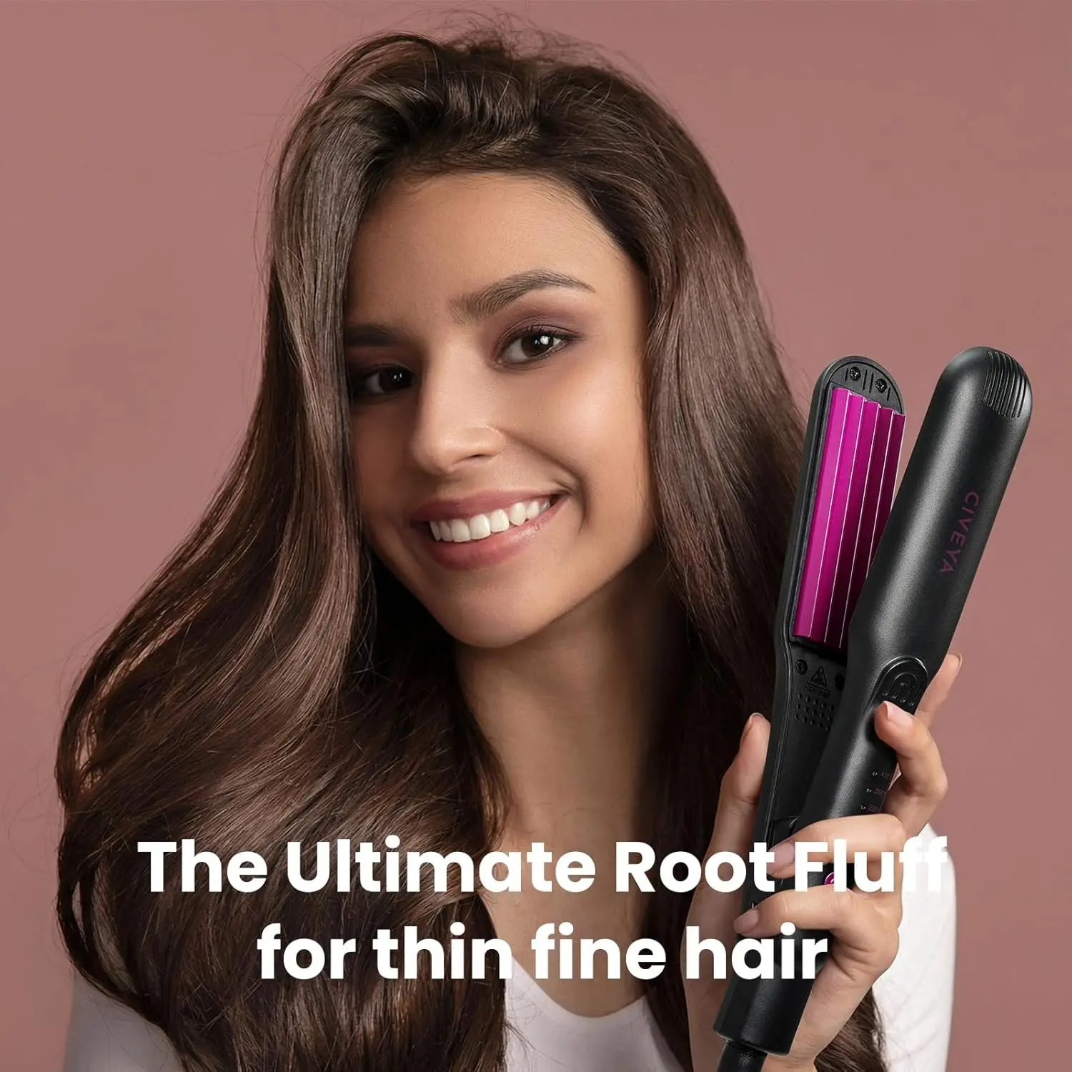 CIVEYA Small Hair Volumizing Iron for Thin Fine Hair, Root Crimper Hair Tool for Volume, Mini Crimping Iron 3 Adjustable Heats, Micro Volumizer Tool, Rose Pink