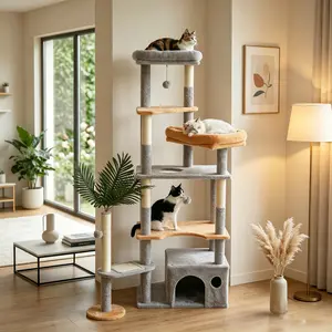 Wellhome Space-Saving Cat Tree for Big Cats – Cat Scratching Tower with Condo and Perch, Small Footprint Cat Shelf, Customizable Cat Jumping Platform, Multi-Level Cat Climber for Indoor Cats