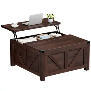 Lift Top Coffee Table with USB and Type-C Charging Station, Square Center Table with Hidden Storage for Living Room, Farmhouse Barn Style