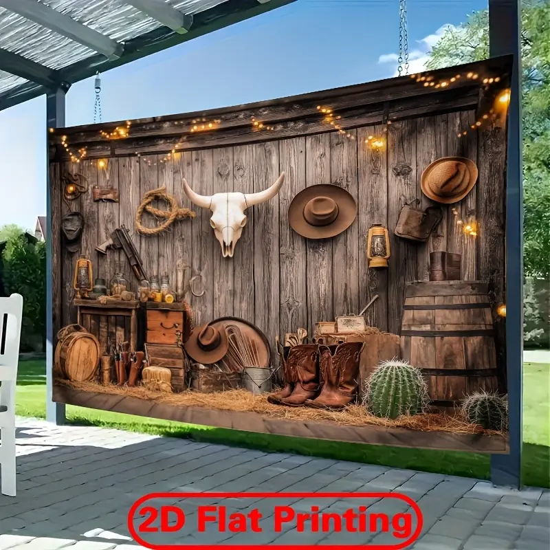 [1pc Lightweight Western Cowboy Print Rectangular Polyester Backdrop] 2D Flat Printing Tapestry, Home Decor Banner, Photographic Cloth for Family Celebrations, Western Theme Gatherings