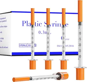 100 Pack U-100 0.3ml Lab Syringe, 31G 1/4 Inch (0,25 x 6mm) Disposable Syringes Supplies, Individually Wrapped