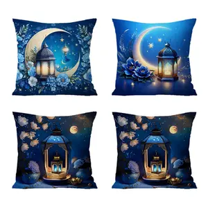 4 Pack Ramadan Moon & Lantern Pillow Covers, Square Cushion Cases, Home Living Room Bedroom Decor, No Filler Included
