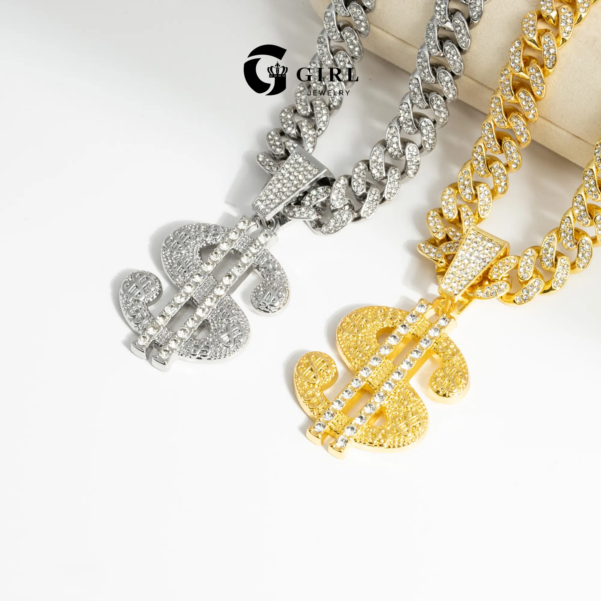 GGIRL 18k Gold-Plated Cuban Chain With Dollar Sign Pendant—A Hip-Hop Necklace For Men, 20 Inches Long. A Hip-Hop And Rap-Inspired Accessory, Perfect For Parties And Everyday Wear.