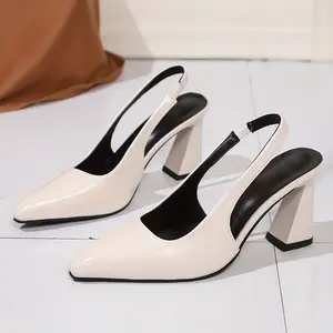 Women's 2026 New High Block Heel Mary-Jane Footwear - Synthetic, Pointed Toe, All-Season, Solid Color, Party-Ready