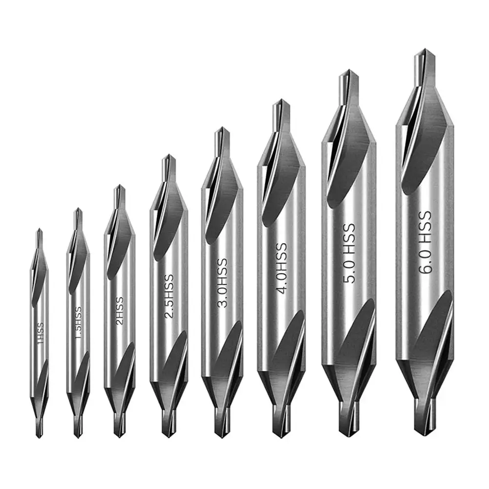 8-Count HSS Steel Center Drill Bits Set, 60-Degree Combined Countersink Tool for Lathe, Mill Metalworking on Tough Metals, Accurate Positioning (1/1.5/2/2.5/3/4/5/6 mm, Alum Compatible)