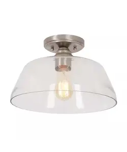 Catalina 13"W 1-Light Semi Flush Mount Vintage Light Fixture Brushed Nickel Finish with Glass Shade