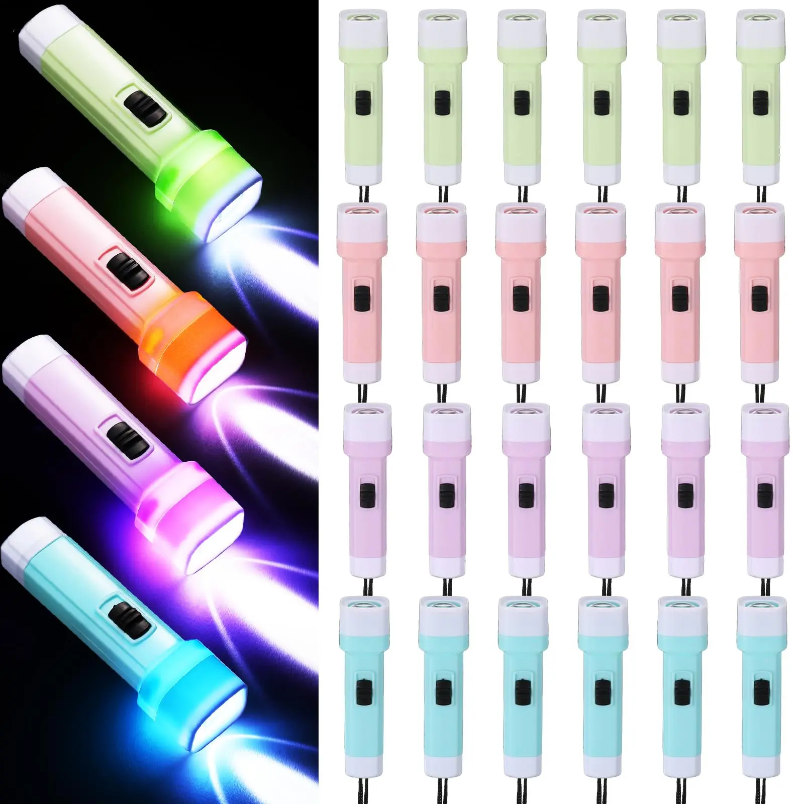 24 Mini LED High Lumen Super Bright Light Flashlights with Lanyard in Assorted Colors, Portable Keychain Flashlights for Parties, Camping, Halloween Gifts, Macaron Style, High Lumens Flashlight