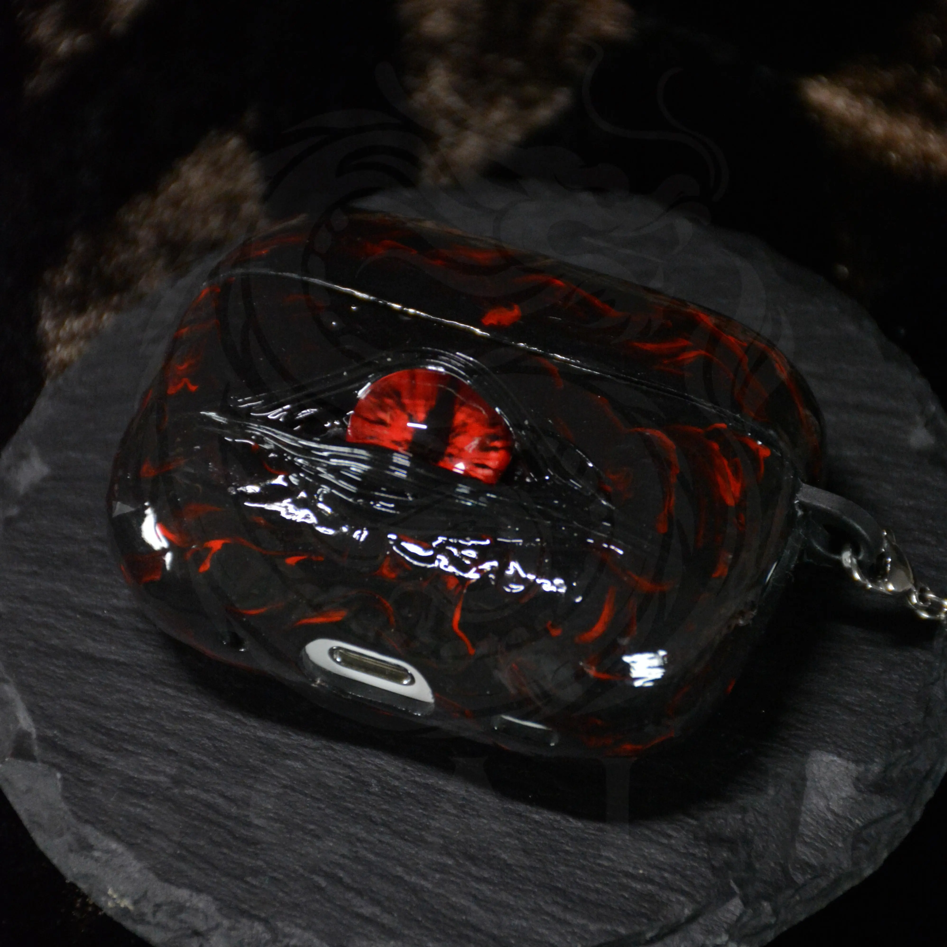 Aura+99999 "The Abyssal Eye" Handmade AirPods Case - Hand-Painted Dragon Red Eyes protective case for AirPods pro/pro2 & AirPods 3rd & 4th gen
