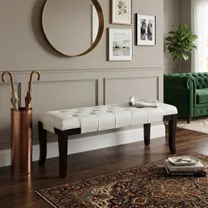 Linon White Leather Tufted Ottoman Bench