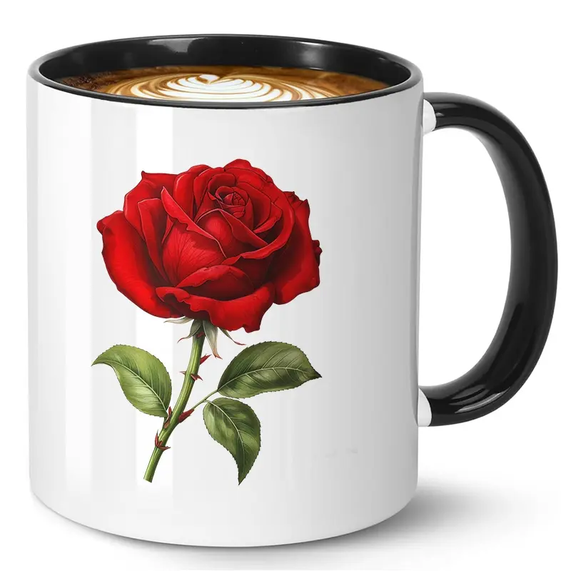 Rose Language of Flowers Coffee Mugs 11oz, Romantic Rose Ceramic Coffee Mug, Love Gift Mug for Women Men, Friends & Family