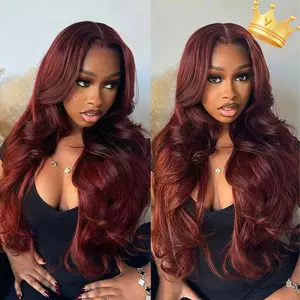 OQ HAIR Reddish Brown Color Layered Cut Body Wave Glueless Wigs Pre Cut 7x5 Lace Wear Go Glueless Wig Human Hair