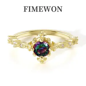 Fimewon Vintage Alexandrite Ring 18K Gold Plated Color Shifting Gem Promise Ring for Women Girls Elegant Daily Party Jewelry Gift