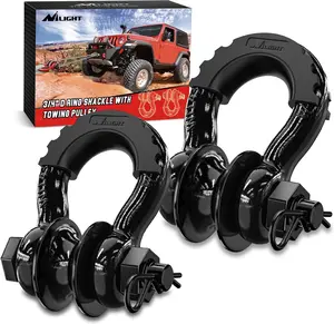 Nilight 3/4" D Ring Shackle with Towing Pulley 2 Pack 4.75 Ton (9500 Lbs) 7/8" Pin Heavy Duty Off Road Recovery Shackle with Isolators Washer Kit for Jeep Truck Tractor Vehicle ATV UTV Winch Strap Hook Synthetic Winch Rope Tension Rope Adjustable Ropes