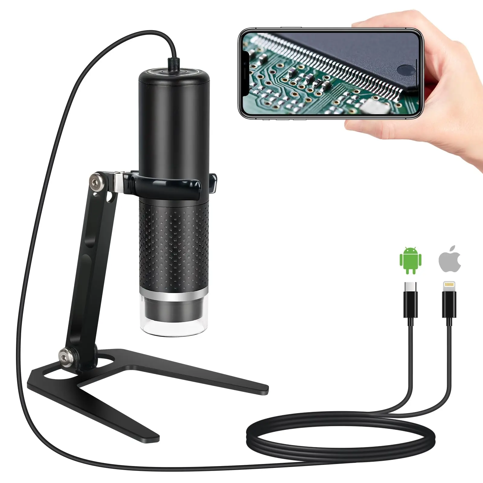 Usb Digital Microscope Compatible With Ios And Android Devices  50x-1600x Magnification 1920x1440p Hd Portable Camera For Adults Students