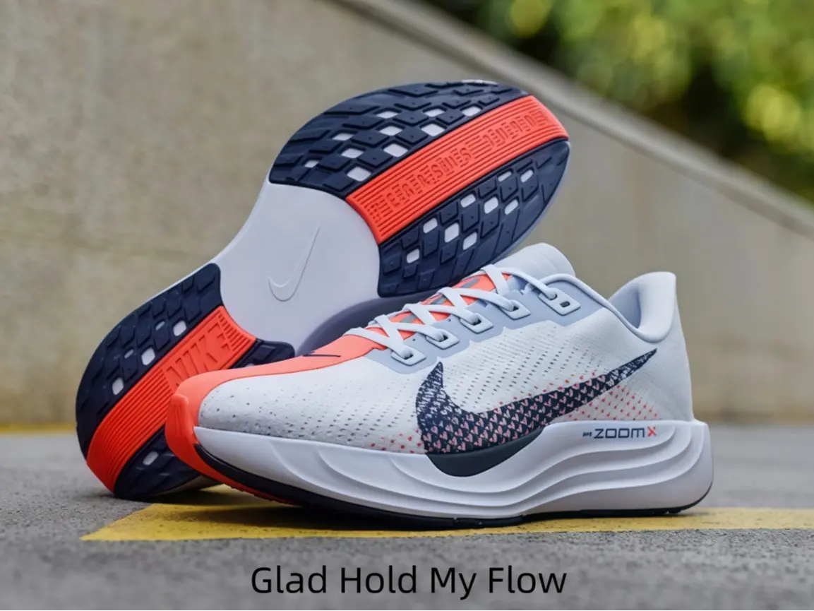White Orange Navy Low Top Racing Running Shoes Breathable Dot Knit Mesh Upper Gradient Dark Graphic Logo Wave Shape Full Foam Cushion Midsole Two-Tone Rubber Outsole Unisex Marathon Training Sneakers