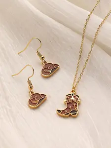 Western Cowboy Boot & Hat Design Pendant Necklace & Dangle Earrings, Fashion Jewelry for Party, Daily Decor, Trendy All-match & Exquisite Jewelry for Birthday Gift, Cute Jewelry, Fashionable Jewelry Set, Matching Jewelry Set