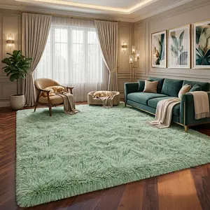 Mint Green Living Room Rugs Soft Fluffy Luxury Long-Pile Carpet, Non-Slip Dry-Cleanable Fade-Resistant, Suitable For Bedroom Home Room Decoration, Rugs For Livingroom Floor Covering!