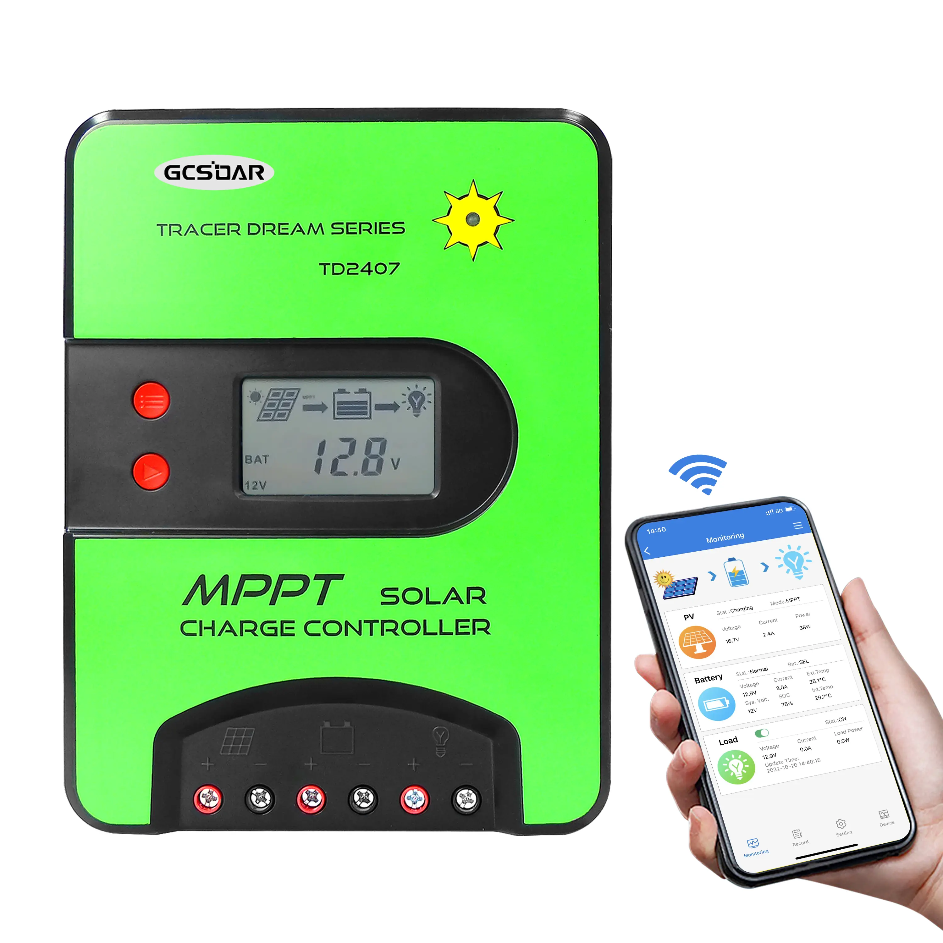 GCSOAR 40A MPPT Solar Charge Controller 12V 24V Auto Max PV 100V Built-in WiFi Adapter APP Remote Monitor Solar Panel Charger Regulator LCD Display for Gel Sealed Flooded LifePo4 Lithium User