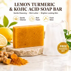 Lemon Turmeric, Kojic Acid & Carrot Foam Bar Soap (100g) with Soap Bag - Gentle Daily Sensitive & Normal Skin Facial-Body Cleanser, Clean Ingredient Brightening Moisturizer Bath & Body Care