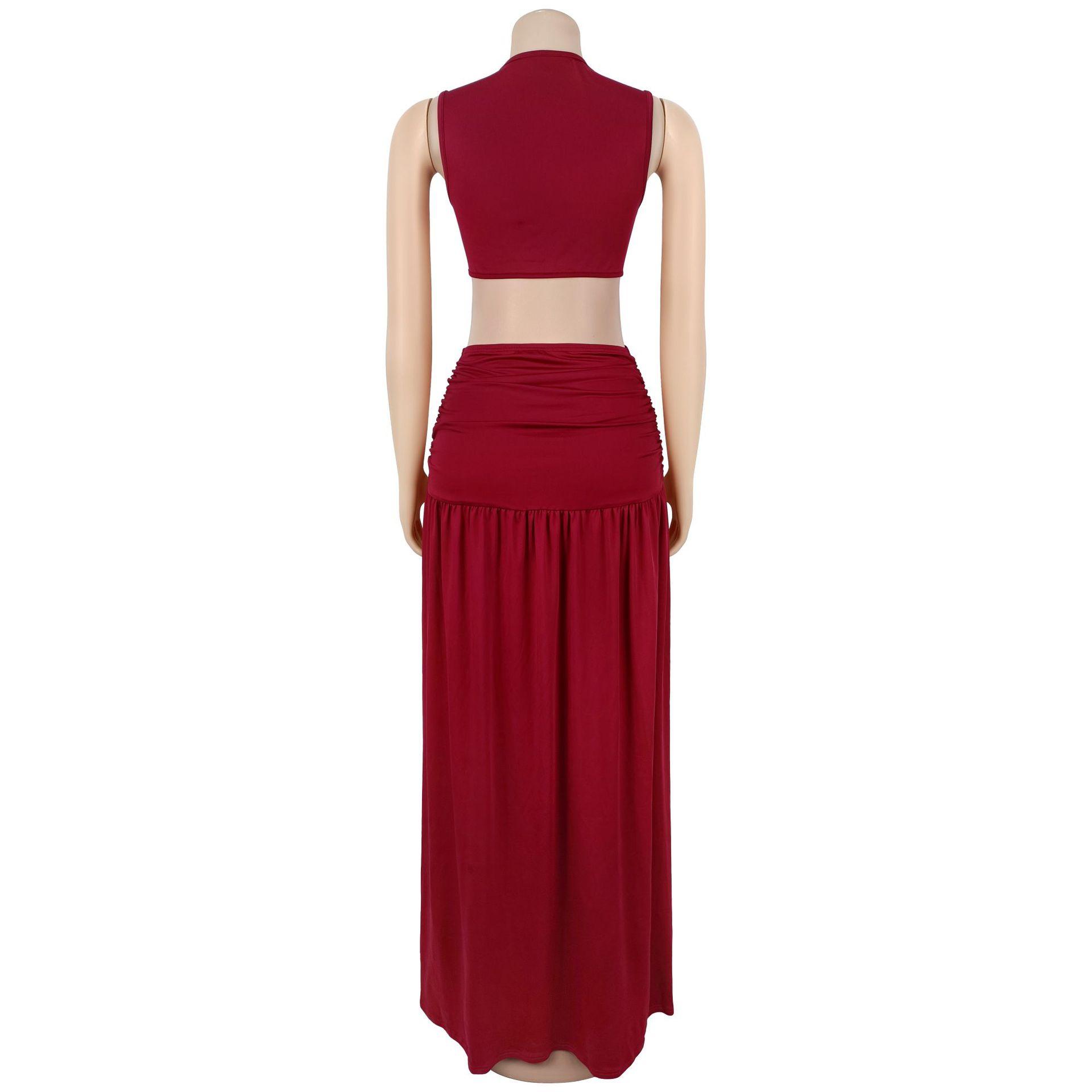 Fashion Women's Sexy Solid Color Sleeveless Crop Open Fork Dress