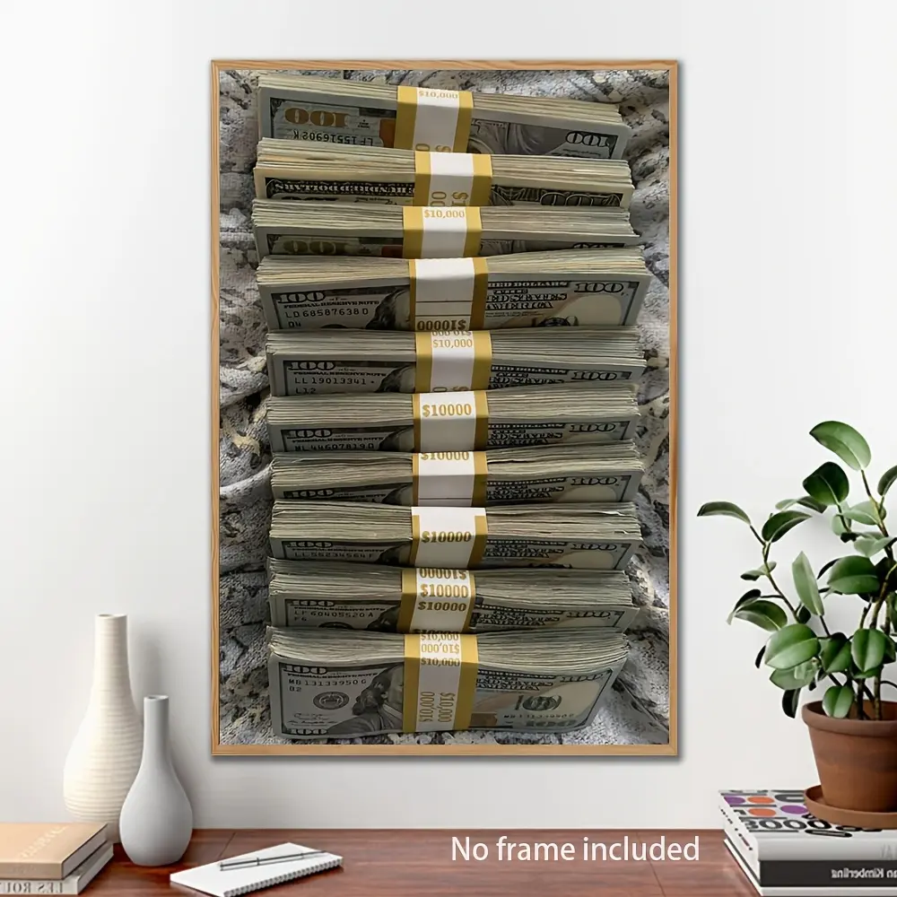 Money Stack Canvas Poster, Green Gold Cash Wall Art, Wealth Aesthetic Print, Bedroom Wall Decor, Living Room Decor, Office Wall Art, Modern Minimalist Poster, Motivational Gift