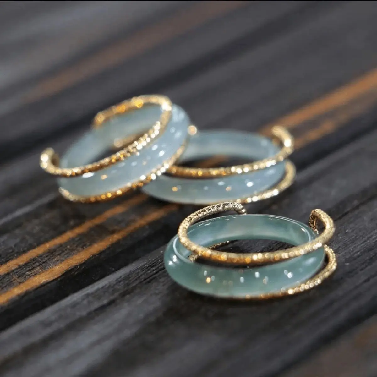 Natural Jadeite A-grade inlaid ring, new style blue water high ice jade ring, tail ring Natural Jadeite A-grade inlaid ring, new style blue water high ice jade ring, tail ring