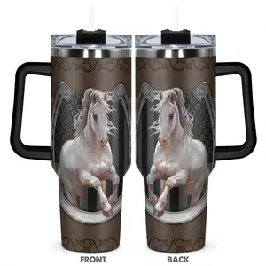 40oz Vacuum Insulated Tumbler, 1 Count Stainless Steel Cup with Handle, Insulated Water Bottle, Hydration Tumbler, Tumbler Reusable Cup, Durable, Funny Print, Perfect Gift for Horse Lovers and Equestrians, Insulated Cups, Drinkware