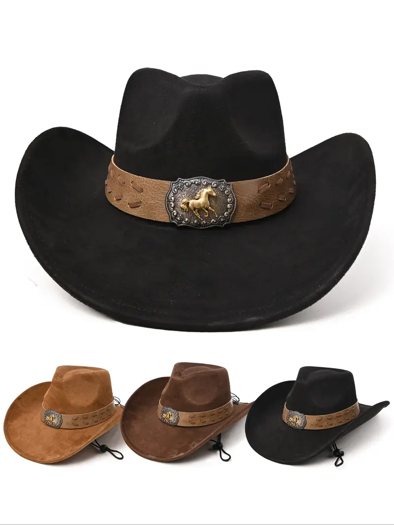 Unisex Vintage Western Cowboy Hat, Wide Brim Wool Felt  display picture 2