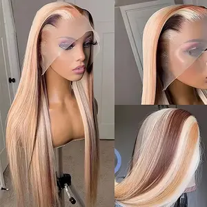 YESWIGS 27/613 Straight HD Lace Front Human Hair Wigs 13x4 Highlight Ombre Wig Honey Blonde Human Hair Lace Frontal Wig Pre Plucked Human Hair Lace Front Wigs For Black Women Colored Human Hair Wigs