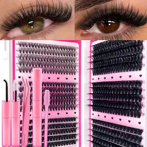 Mikiwi 570 PCS Large Capacity Individual Cluster False Eyelashes, Natural Wispy Lash Extensions, Fluffy d Curl, 10-18mm Length, Evil DIY Lashes, Natural, Thick, Curly, Ultra Soft, Super Light, Reusable, Segmented Individual Eyelash Beginner Kit