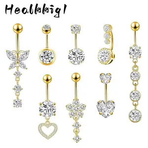 8 PCS Belly Button Ring Dangle Piercing - 14G Surgical Steel Cute Navel Ring