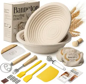 Wood Pulp Banneton Bread Protective Basket Set, Non-stick Dough Protective Bowl, Sourdough Starter Kit, Bread Baking Supplies and Tools (Round)