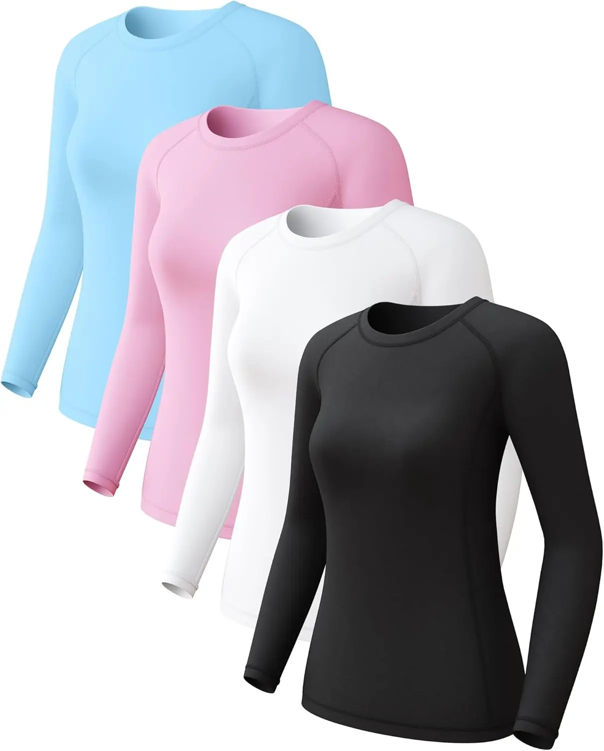 Women's Long Sleeve Multi-Size Compression Shirt - UPF 50+ Sun Protection Rash Guard, Breathable Moisture-Wicking Dry-Fit Cooling Underscrub/Undershirt, Snug Stretch Top for Gym & Daily Wear