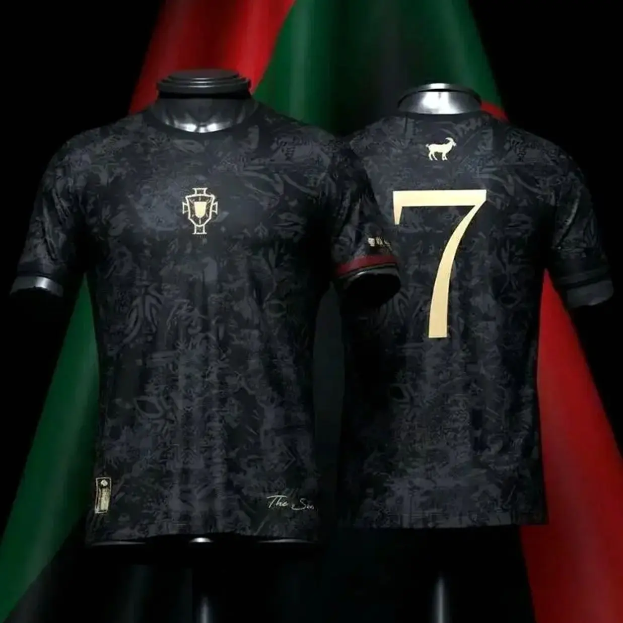 Portugal Football Shirt Ronaldo #7 – Luxury Black Gold Soccer Jersey, Performance Athletic Apparel, Match Day Fan Gear