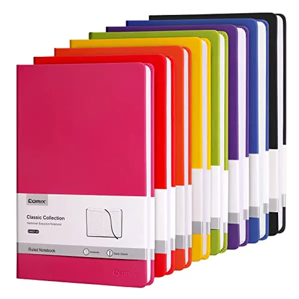 Comix A5 Lined Journal Notebook 8 Pack, 240 Pages Hardcover PU Leather Notebook, 5.5 x 8.3 inch College Ruled Notebook for Writing, Study & Office School Stationery Teacher Supplies