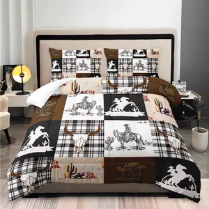3pcs Western Comforter Set, Cowboy Duvet Set for Girls and Adults Bedroom or Guest Room Decor, Stylish Soft All Seasons Comforter Machine Washable Microfiber Quilt with 2 Pillowcases , Gifts for the Family