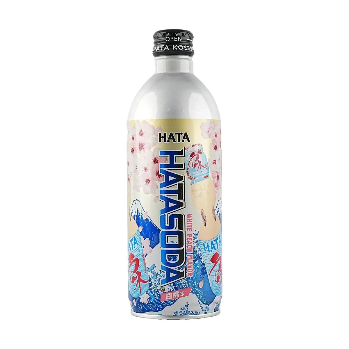 HATAKOSEN Japanese Ramune Soda - White Peach Flavor, 500g Bottle - Refreshing Japanese Drink with Unique Marble Cap