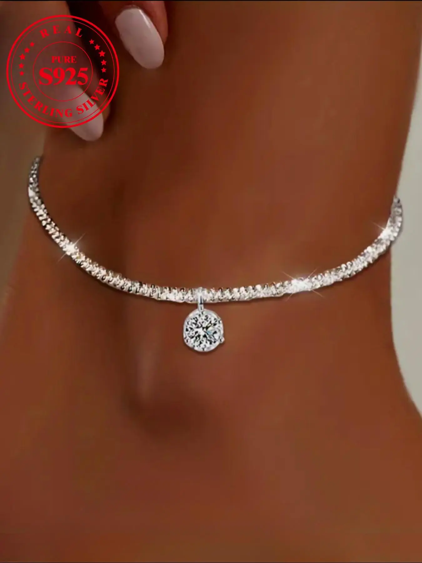 S925 Sterling Silver Women's Elegant Rhinestone Decor Anklet, Ankle Bracelet, Exquisite Trendy Anklet, Foot Jewelry, Fashionable Jewelry for Women & Girls As Gift