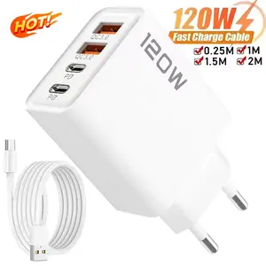 4 Port 120W USB C Fast Charger Station FastCharge PD QC3.0 Wall Adapter for iPhone Samsung Xiaomi Huawei Travel